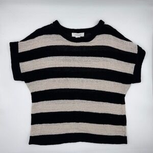 Knitted Black and White Striped Short Sleeve Blouse Boho Minimalist‎